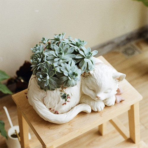 Sleeping kitten flower pot mold DIY succulent gypsum cement candle stand animal flower pot silicone mold