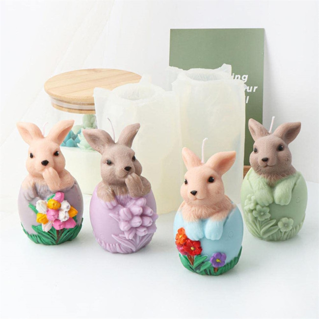 2 Pcs Easter Rabbit Candle Molds,3D Silicone Eggshell Flower Rabbit Candle Mold,Cute Rabbit Candle Soap Resin Mould,DIY Candle Making Silicone Molds for Candle,Soap