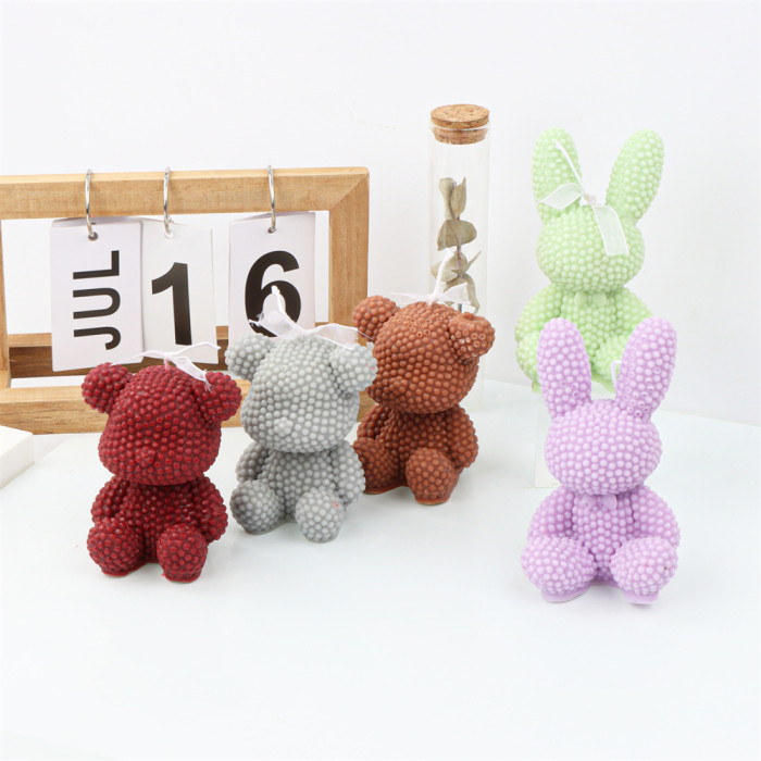 3D Beaded Bear Candle Mold DIY Pearl Bear Aroma Candle Expansion Gypsum Pendant Flip Sugar Mold