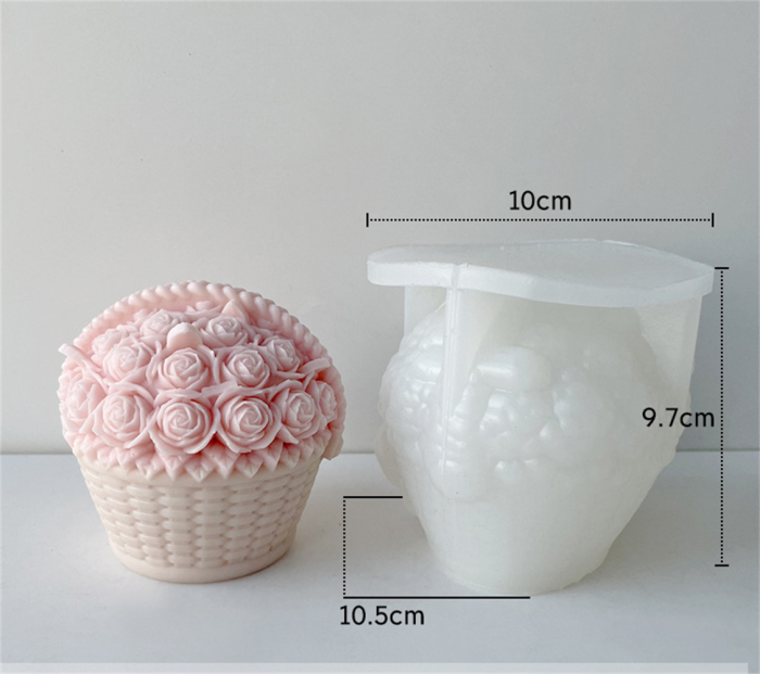 Rose Flower Basket Candle Soap Silicone Mold Fondant Cake Chocolate Candy Baking Mold Plaster Ornaments Epoxy Resin Polymer Clay Mold