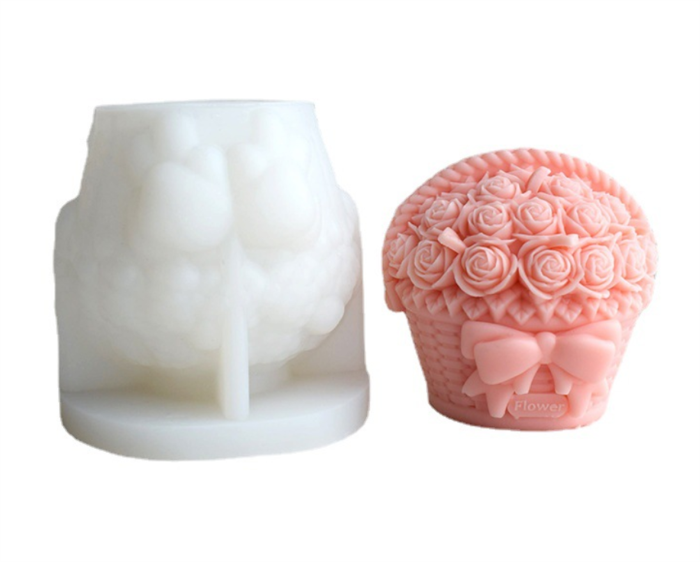 Rose Flower Basket Candle Soap Silicone Mold Fondant Cake Chocolate Candy Baking Mold Plaster Ornaments Epoxy Resin Polymer Clay Mold