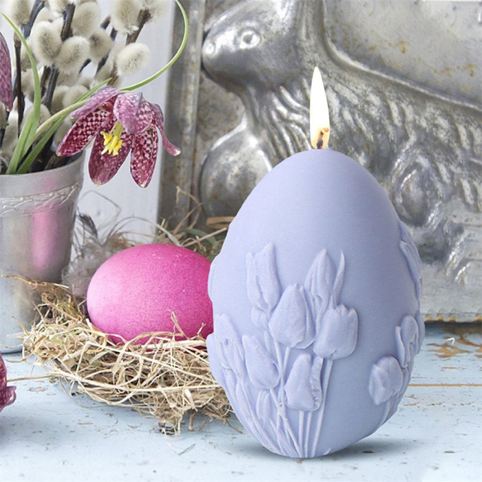 3D Easter Eggs Silicone Candle Mould, Embossed Pattern Easter Egg Silicone Mold Handmade Silicone Mould Candle Mould Soap Mould, Aroma Plaster Mould for Aromatherapy Candles