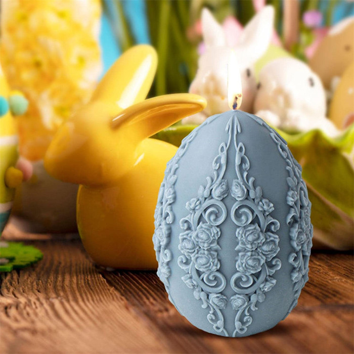 3D Easter Eggs Silicone Candle Mould, Embossed Pattern Easter Egg Silicone Mold Handmade Silicone Mould Candle Mould Soap Mould, Aroma Plaster Mould for Aromatherapy Candles