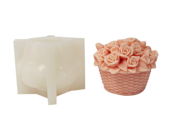 Rose Flower Basket Candle Soap Silicone Mold Fondant Cake Chocolate Candy Baking Mold Plaster Ornaments Epoxy Resin Polymer Clay Mold