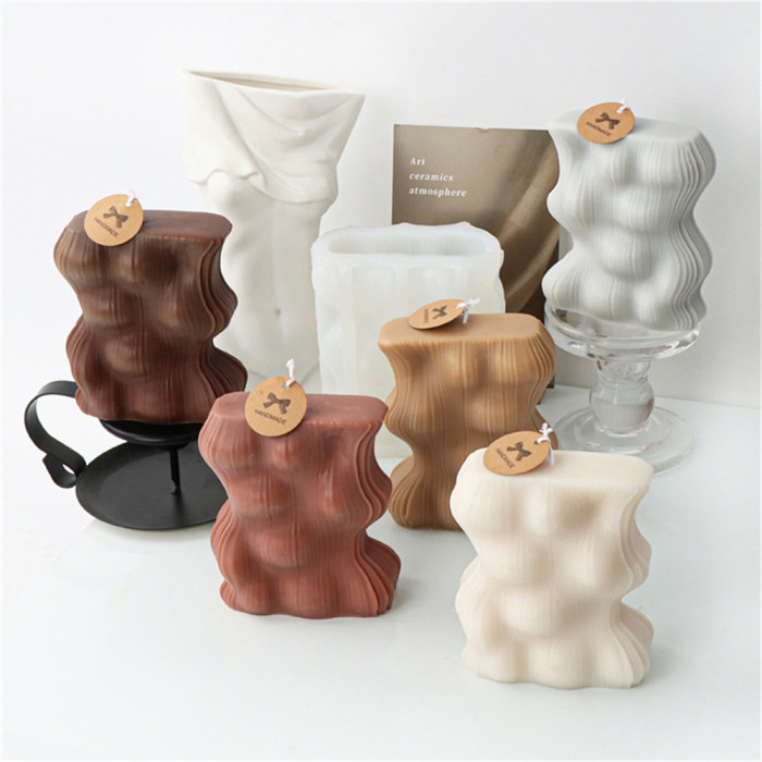 Geometric Drum Dot Stripe Wave Column Candle Mold DIY Stereoscopic Irregular Aromatherapy Gypsum Decoration Mold
