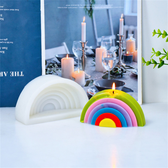Minimalist style geometric lines, semi circular rainbow aromatherapy candles, silicone molds, DIY hand made molds