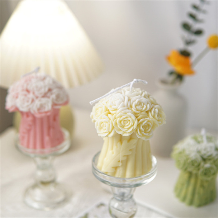 Hand held rose bouquet, flower shaped silicone candle mold DIY aromatherapy candle mold