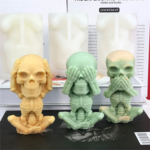 3D Skull Candle Mold Skeleton Epoxy Resin Casting Mold DIY Skull Candle Mold for Halloween Party Horror Themed Party Homemade Casting Moulds for Aromatherapy Candle, Soap -3 Pack