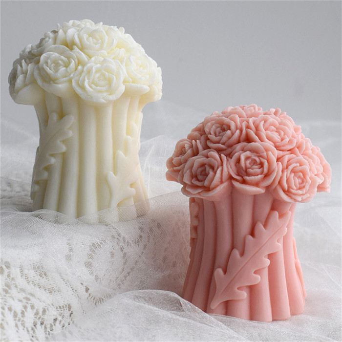 Hand held rose bouquet, flower shaped silicone candle mold DIY aromatherapy candle mold