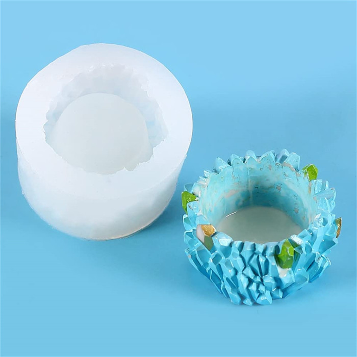 Small Round Shaped Concrete Flower Pot Silicone Mold, DIY Karst Cave Shaped Candle Pen Holder Plaster Epoxy Resin Cement Clay Mould