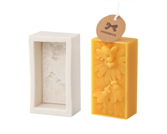 Three Bee Square Soap Silicone Mold, Used for DIY Handmade Soap, Cake, Gypsum Clay, Decoration, Candle Making
