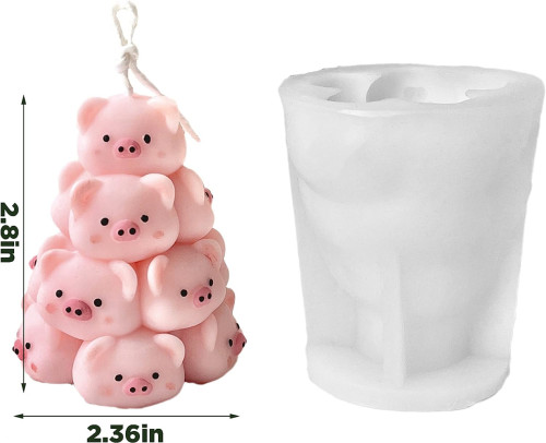 Piggy Christmas Tree Silicone Candle Mold, DIY 3D Piggy Tower Shape Mold, Stack Piggy for Candle Making Handmade Ornaments, Cute Animal Molds for Christmas Gift