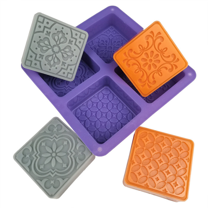 4-Cavity Four hole flower square silicone mold DIY handmade soap silicone mold