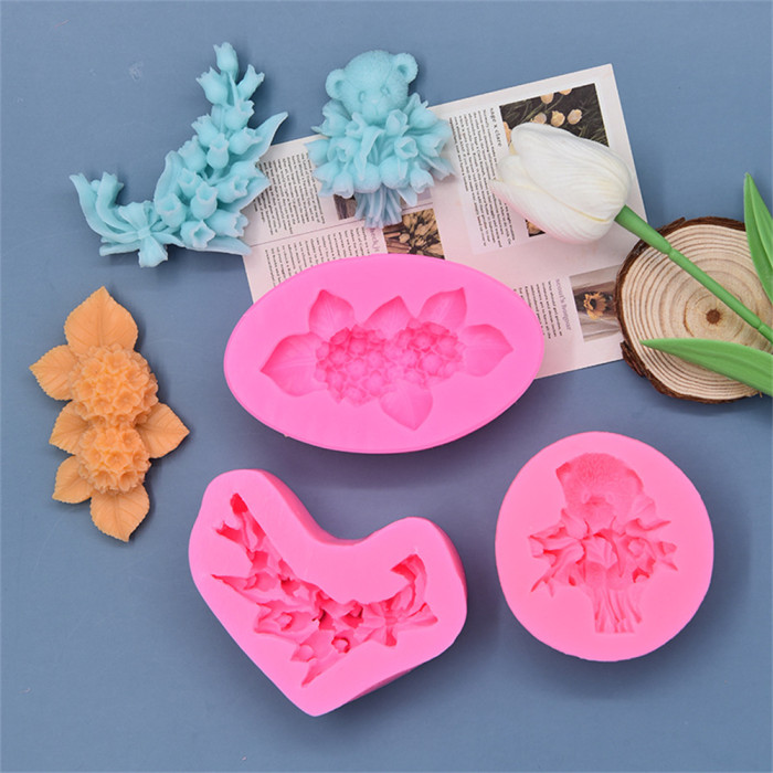 Flower lace bouquet, bear sending flowers, bear fragrance mold, silicone chocolate mold