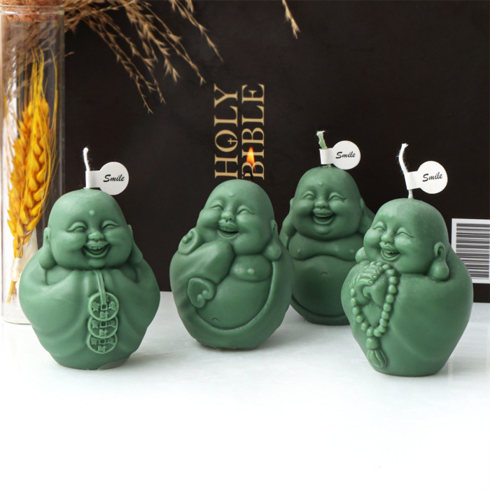 Joyful Healing Series Statue Maitreya Buddha Candle Mold New DIY Handmade Aromatherapy Candle Plaster Decoration Silicone Mold