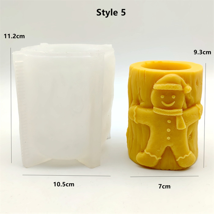 Embossed Christmas Candle Mold Silicone Pillar Candle Mould Handmade Candles Plaster Resin Table Decoration Tool Stump Shaped 5 Styles