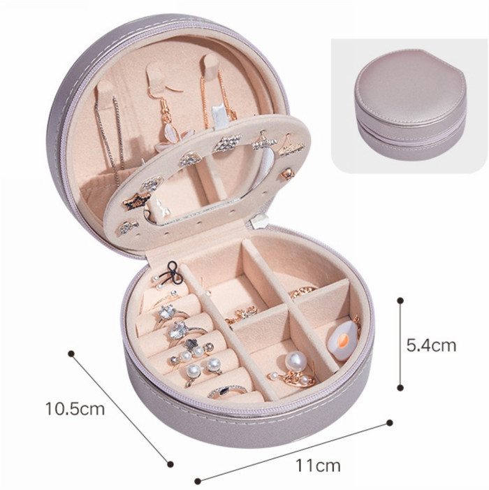 3 layers round jewelry bag withe mirror zipper for women girl earring ring necklace organizer storage box waterproof,high-capa city