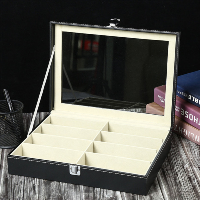 Glasses organizer 8 slots with clear lid lock catch sunglass eayglass storage case display case
