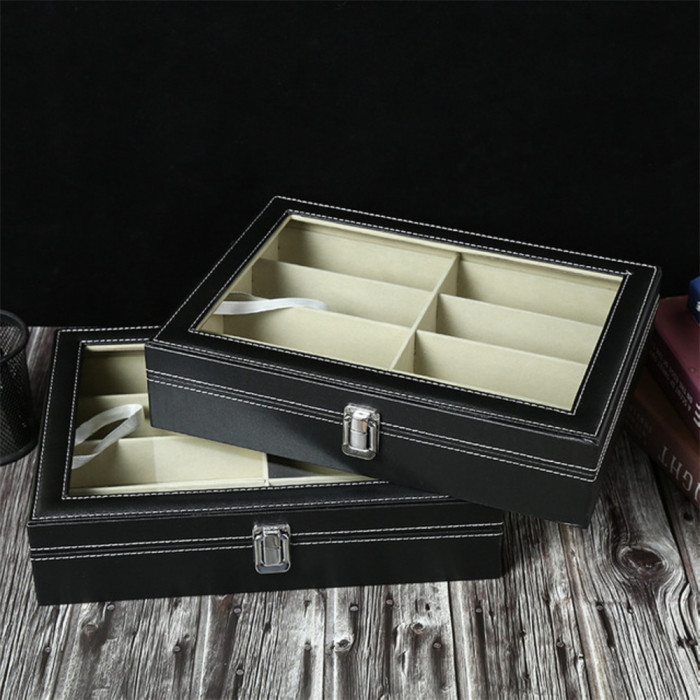Glasses organizer 8 slots with clear lid lock catch sunglass eayglass storage case display case