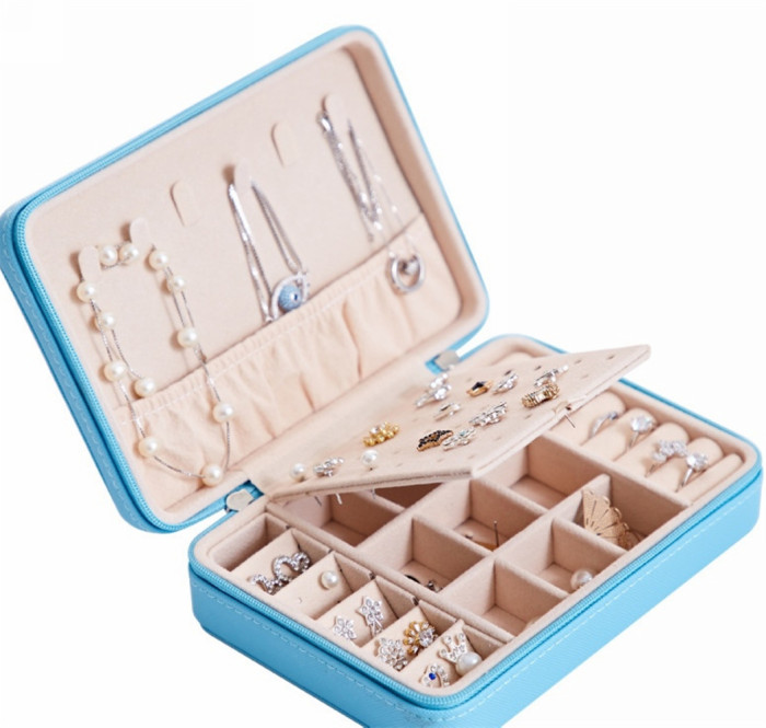 Jewelry box / bag with mirro zipper travel for women girls rings earrings necklaces bracelets organizer storage 4 colors