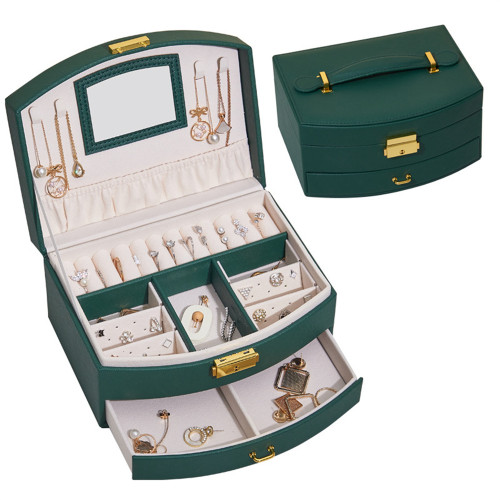 Jewelry organizer box with mirror 2 layers for women girl  earrings necklaces holder rings bracelets stand 3 colors