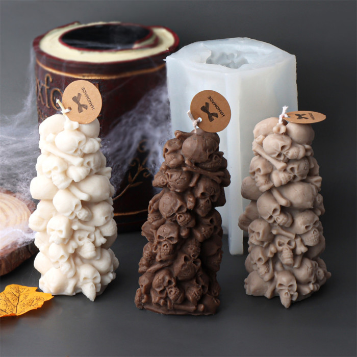 Relief Skeleton Tower Pillar Candle Mold Handmade Aromatherapy Candle Gypsum Decoration Silicone Mold