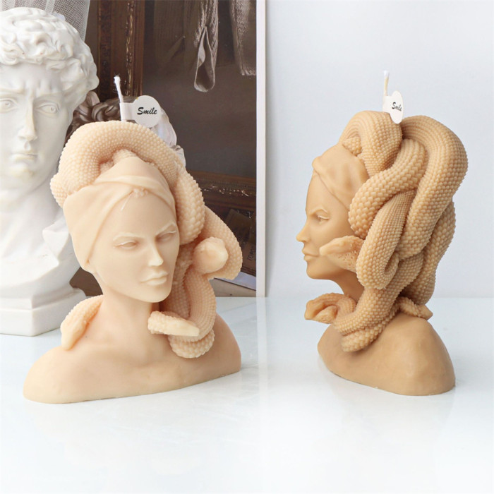 Wrapped Medusa Candle Mold Resin Mold Silicone Mold 3D Candle Mould Silicon Mold for DIY Candle Making Tools Soy Wax Epoxy Resin Clay Mold Home Decoration