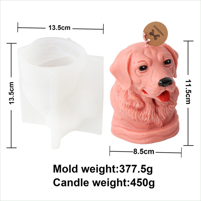 3D Golden Hair Dog Head Candle Mold Dog Handmade Aromatherapy Candle Plaster Decoration Silicone Mold