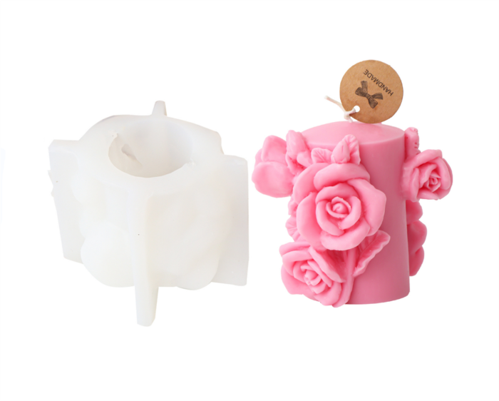 3D relief flower column candle mold, handmade aromatherapy candle, gypsum decoration, silicone mold