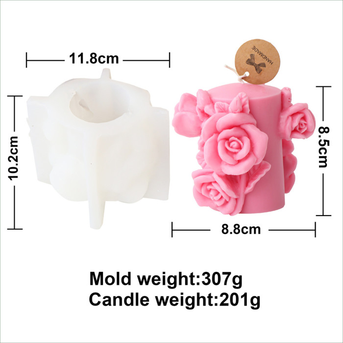3D relief flower column candle mold, handmade aromatherapy candle, gypsum decoration, silicone mold
