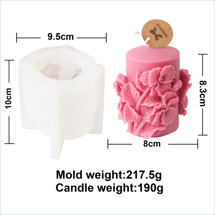 3D relief flower column candle mold, handmade aromatherapy candle, gypsum decoration, silicone mold
