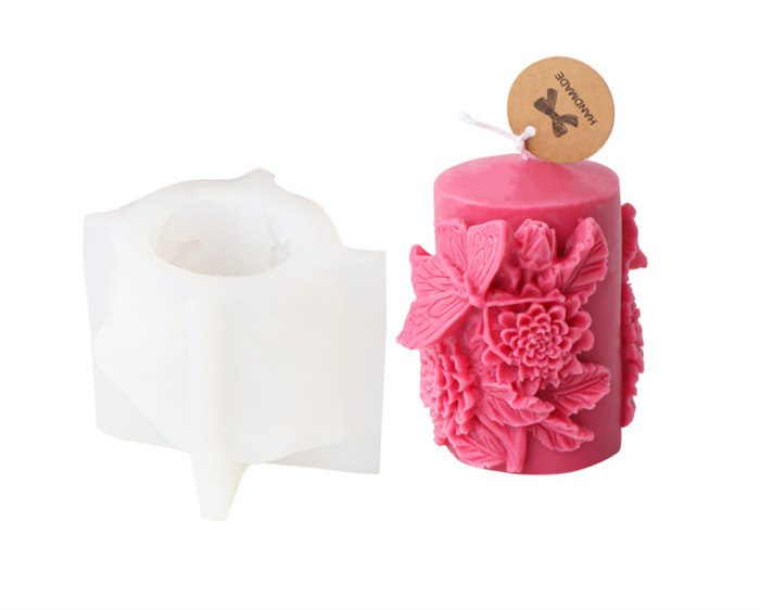 3D relief flower column candle mold, handmade aromatherapy candle, gypsum decoration, silicone mold