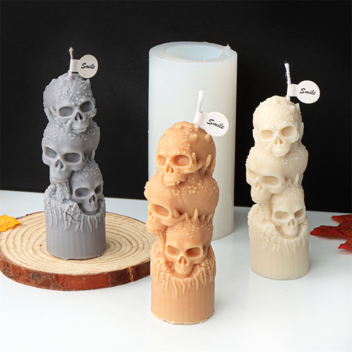 Halloween Flame Skeleton Pillar Candle Mold Handmade Aromatherapy Candle Gypsum Decoration Silicone Mold