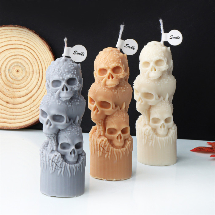 Halloween Flame Skeleton Pillar Candle Mold Handmade Aromatherapy Candle Gypsum Decoration Silicone Mold