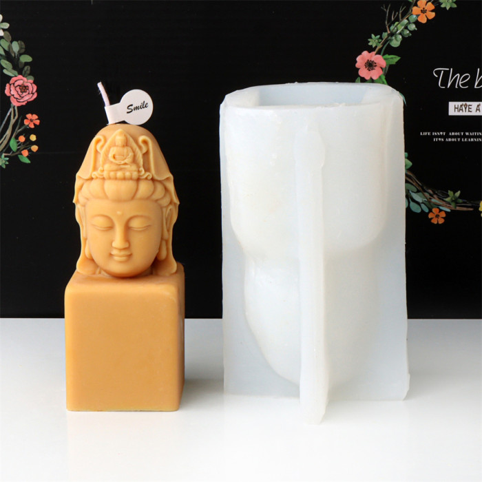 Buddhas Head Statue Candle Silicone Mold for DIY Handmade Desktop Decors Gypsum Soap Mould Reusable Epoxy Resin Mould for Scented Candle Making