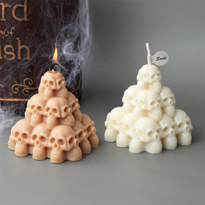 Stacked Skeleton Pillar Candle Mold Pyramid Ghost Head Handmade Aromatherapy Candle Gypsum Decoration Mold