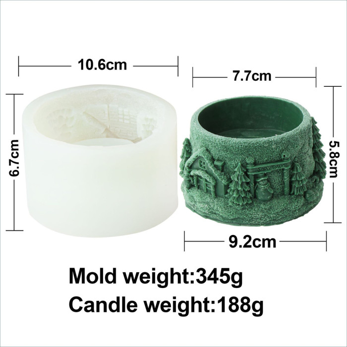 Relief Christmas Scene Cup Candle Mold DIY Candlestick Christmas Tree House Snowman Candle Mold Silicone Flip Sugar