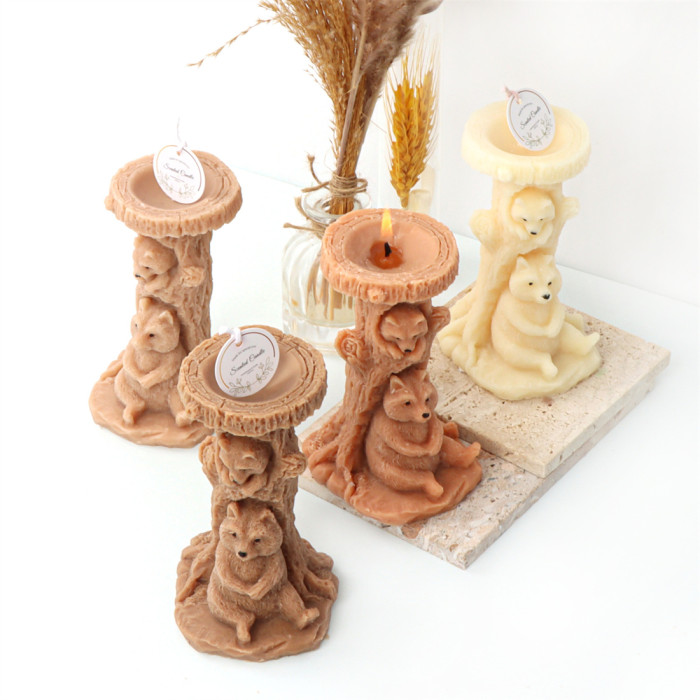Tree stump mother child bear candle mold Handmade aromatherapy candle silicone mold Decoration gypsum mold