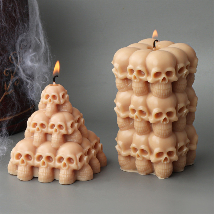 Stacked Skeleton Pillar Candle Mold Pyramid Ghost Head Handmade Aromatherapy Candle Gypsum Decoration Mold