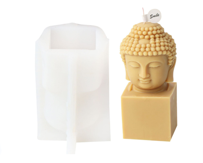 Buddhas Head Statue Candle Silicone Mold for DIY Handmade Desktop Decors Gypsum Soap Mould Reusable Epoxy Resin Mould for Scented Candle Making