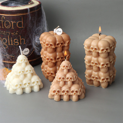 Stacked Skeleton Pillar Candle Mold Pyramid Ghost Head Handmade Aromatherapy Candle Gypsum Decoration Mold
