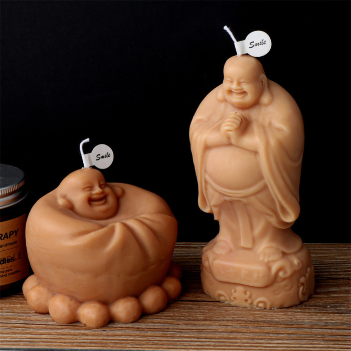 Statue Maitreya Buddha Candle Mold DIY Handmade Buddha Statue Aromatherapy Candle Plaster Decoration Silicone Mold