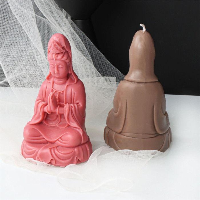 Crouching Lotus Guanyin Candle Mold DIY Aromatherapy Candle Mold Sitting Guanyin Bodhisattva Gypsum Sugar Turning Mold