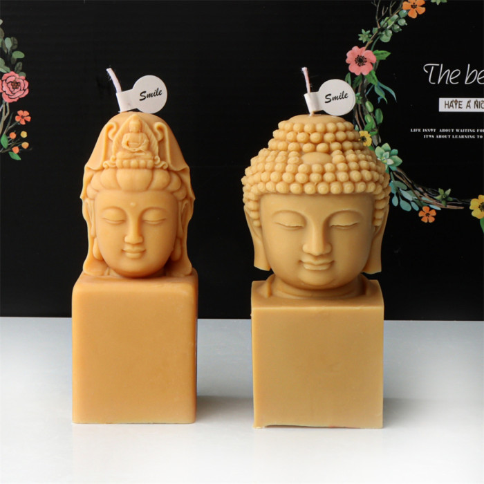 Buddhas Head Statue Candle Silicone Mold for DIY Handmade Desktop Decors Gypsum Soap Mould Reusable Epoxy Resin Mould for Scented Candle Making