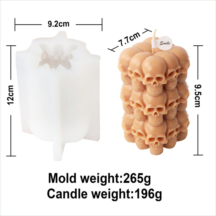 Stacked Skeleton Pillar Candle Mold Pyramid Ghost Head Handmade Aromatherapy Candle Gypsum Decoration Mold