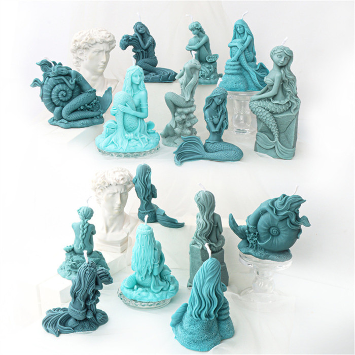 3D three-dimensional ocean shell, conch, mermaid candle mold, sitting and holding leg mermaid fragrance, gypsum resin decoration mold