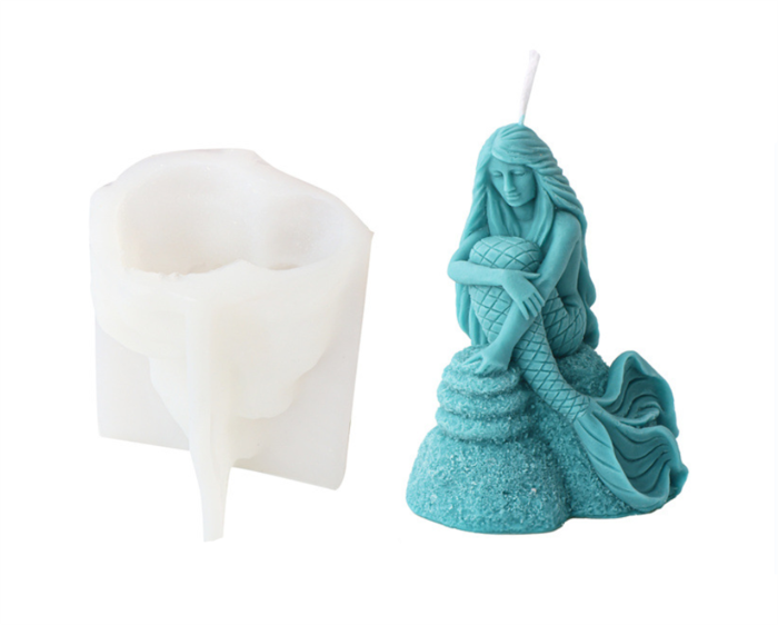 3D three-dimensional ocean shell, conch, mermaid candle mold, sitting and holding leg mermaid fragrance, gypsum resin decoration mold