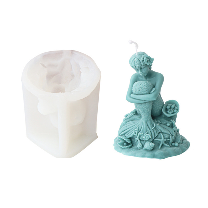 3D three-dimensional ocean shell, conch, mermaid candle mold, sitting and holding leg mermaid fragrance, gypsum resin decoration mold