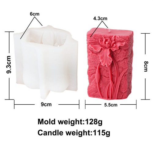 Silicone flower candle mold, embossed flower cylindrical shape, aromatherapy decoration, wedding and birthday mold