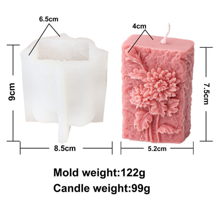 Silicone flower candle mold, embossed flower cylindrical shape, aromatherapy decoration, wedding and birthday mold